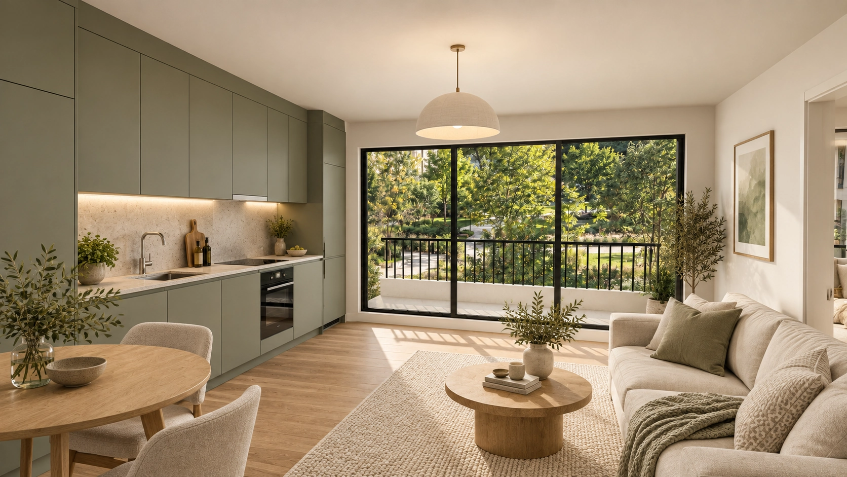 Living area · Furnished concept · Illustrative apartment
